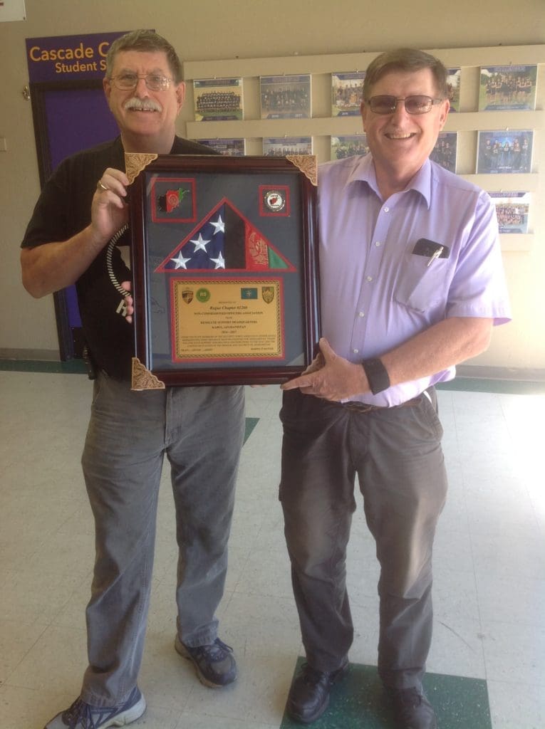 Terry & David Haines with Thank You Plaque from Afghanistan Troops for all the Care Packages sent to them to build morale.